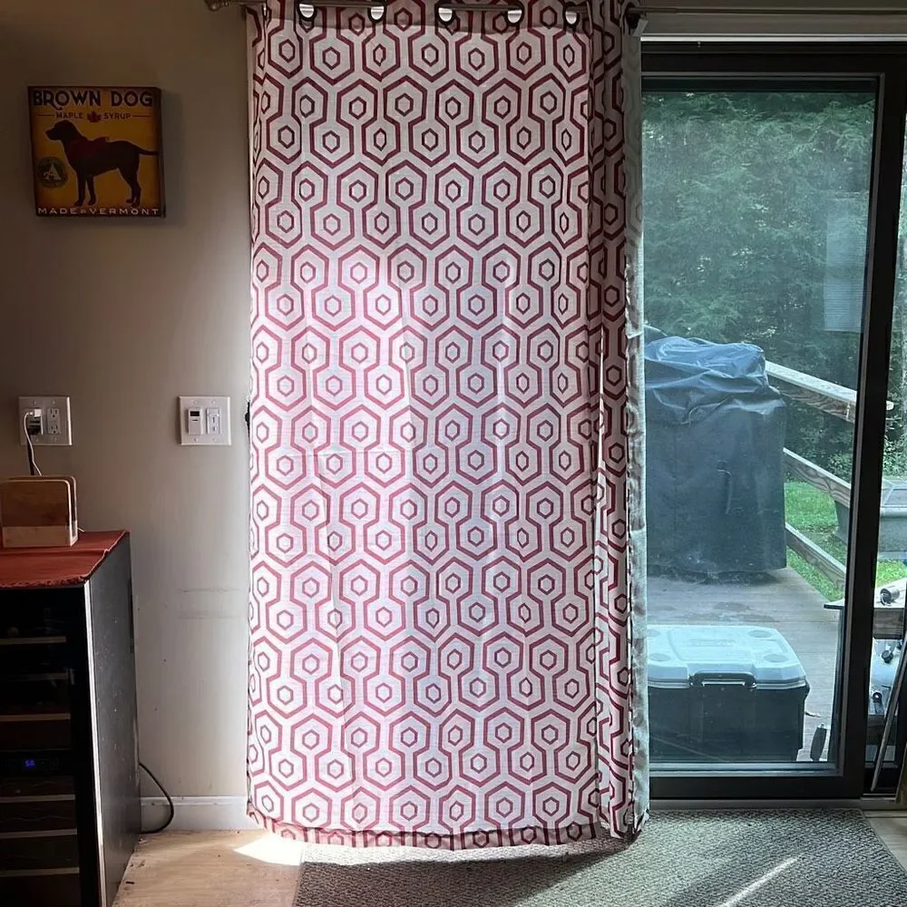 The Vermont Country Store Red White Geometric Linen Blend Curtain 4 Piece Set